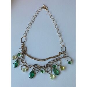 Neiman Marcus Gold Tone Multi-Strand Chandelier Necklace Green Quartz Glass